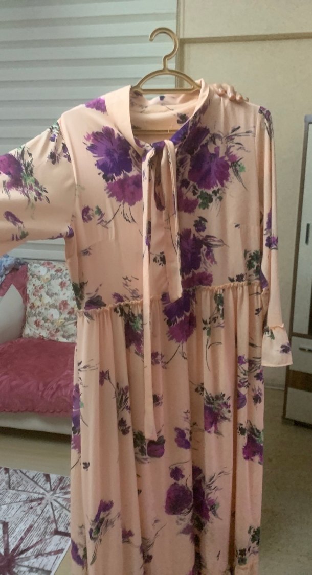 Pembe Bohem Uzun Elbise Fırfırlı - Görsel 4