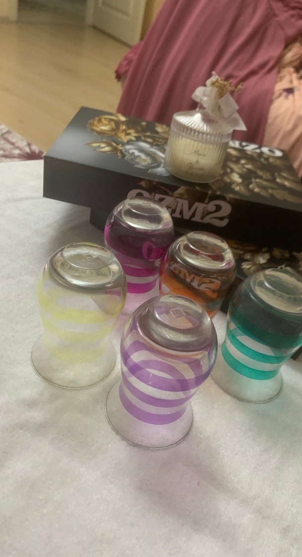 Renkli Çizgili Cam Bardak Seti 5li - Görsel 2