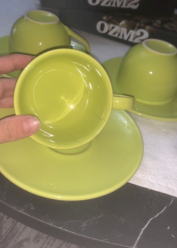 Renkli Yeşil Seramik Fincan ve Tabak Seti 6 li  set - Görsel 3