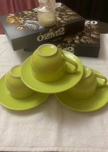 Renkli Yeşil Seramik Fincan ve Tabak Seti 6 li  set - Görsel 2