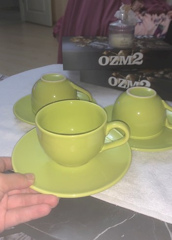 Renkli Yeşil Seramik Fincan ve Tabak Seti 6 li  set - Görsel 4