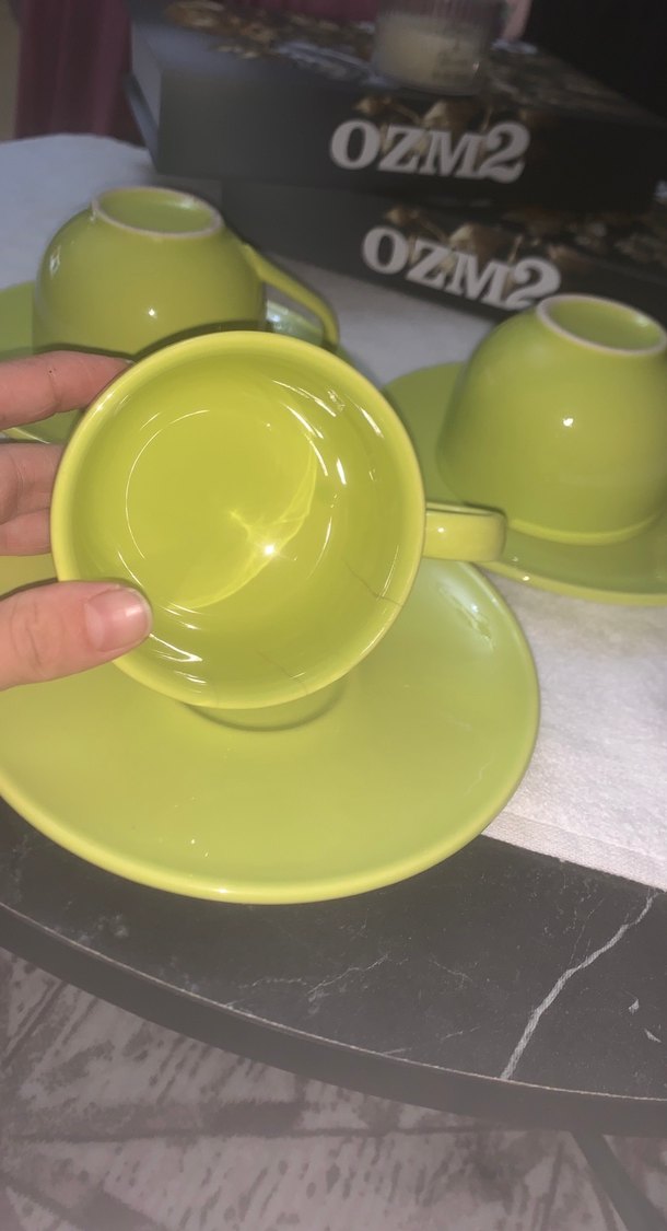Renkli Yeşil Seramik Fincan ve Tabak Seti 6 li  set - Görsel 3