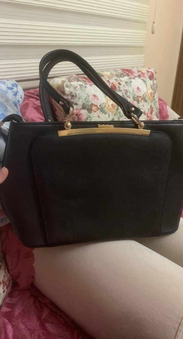 Siyah Deri Tokalı Yılan Desenli Kadın Çanta - Görsel 2