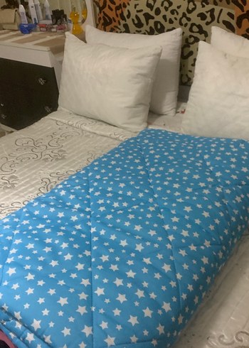 Çift kişilik  renkli yıldız desenli mavi battaniye - Görsel 3