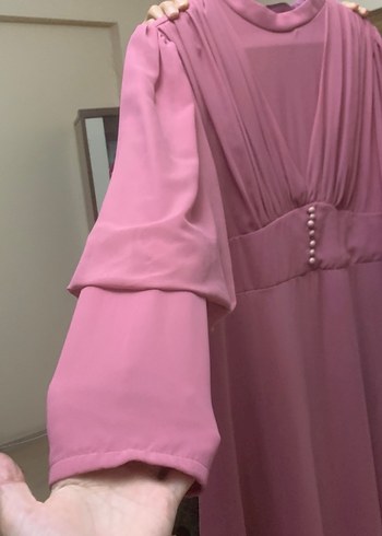 Pembe Vintage V Yaka Uzun Elbise - Görsel 2