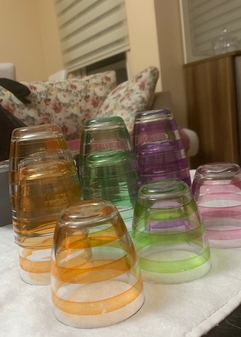 Renkli Çizgili 7'li Cam Bardak Seti - Görsel 3