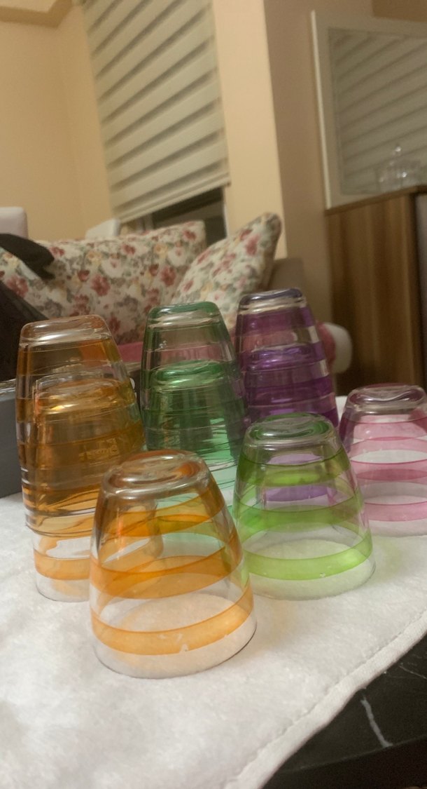 Renkli Çizgili 7'li Cam Bardak Seti - Görsel 3