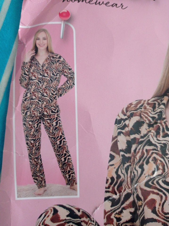 sıfır Kahverengi Zebra Desenli Uzun Kollu Kadın Pijama - Görsel 2