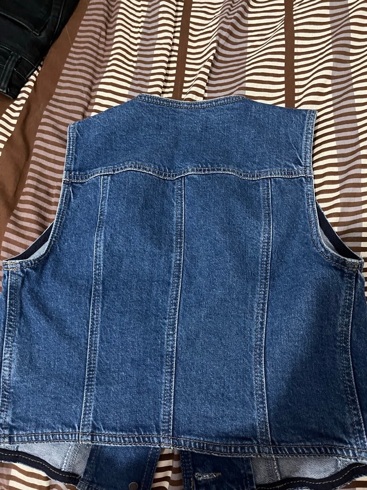 Mavi Düğmeli Kolsuz Kadın Kot Yelek - Görsel 3