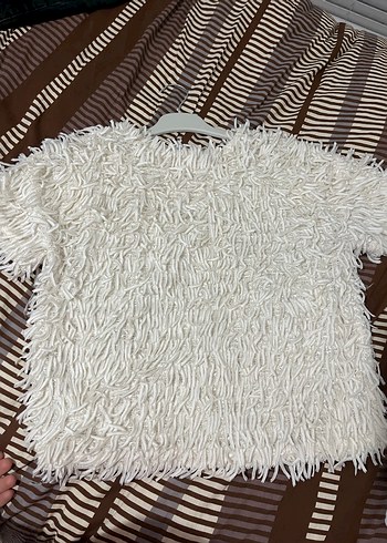 Zara çocuk 11-12 yaş Kısa Kollu Beyaz Yünlü Kadın Kazak - Görsel 3