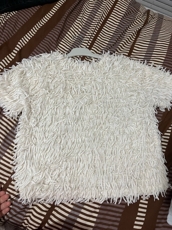 Zara çocuk 11-12 yaş Kısa Kollu Beyaz Yünlü Kadın Kazak - Görsel 3