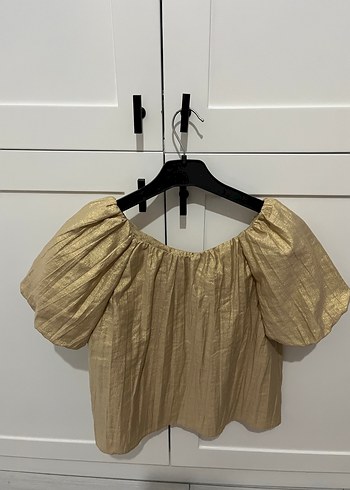 Zara çocuk Bej Parlak Keten Mini Bluz Fiyonklu - Görsel 2