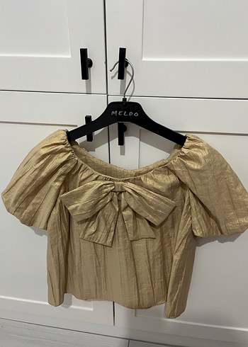 Zara çocuk Bej Parlak Keten Mini Bluz Fiyonklu - Görsel 4