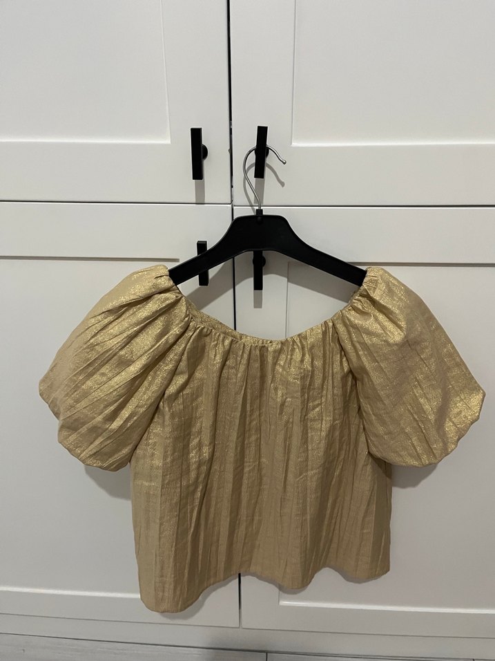 Zara çocuk Bej Parlak Keten Mini Bluz Fiyonklu - Görsel 2