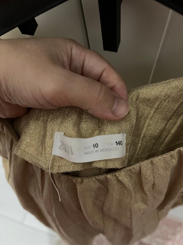 Zara çocuk Bej Parlak Keten Mini Bluz Fiyonklu - Görsel 3