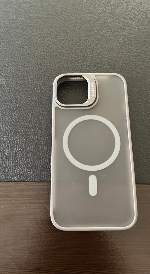 İPhone 13-14 Düğmeli Beyaz Gri Telefon Kılıfı - Görsel 5