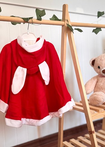 Kız Çocuk Noel  Kapüşonlu Kırmızı Panço - Görsel 2