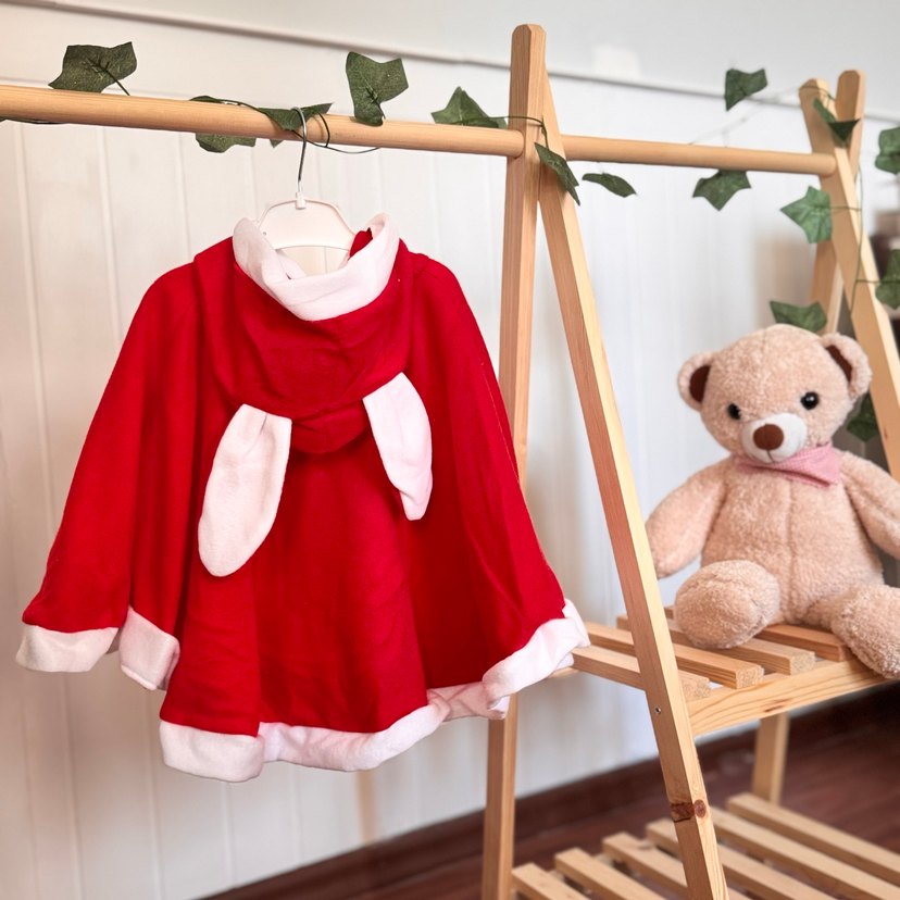 Kız Çocuk Noel  Kapüşonlu Kırmızı Panço - Görsel 2