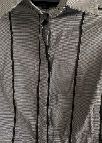 Gri Düğmeli Uzun Kollu bele oturan  vintage Gömlek - Görsel 2