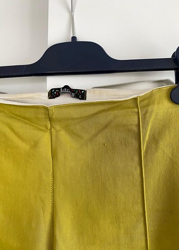 Yağ yeşili  Kumaş Kemerli Kadın Pantolon - Görsel 2