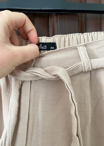 Bej Kemerli Keten Kadın havuç  Pantolon - Görsel 3