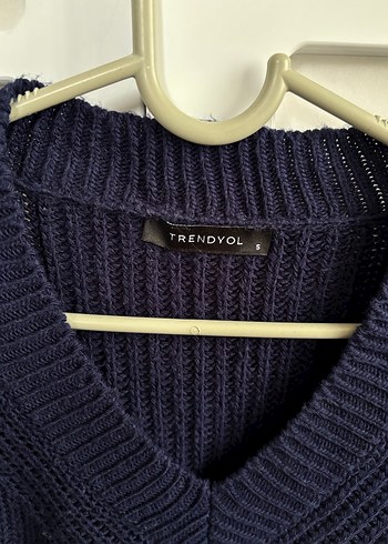 Lacivert V Yaka Örgü Kadın Kazak - Görsel 3