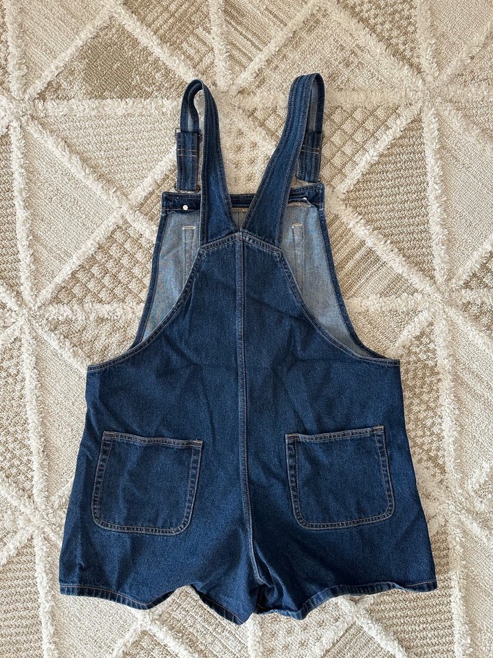 Kadın Lacivert Denim Kısa Salopet - Görsel 3