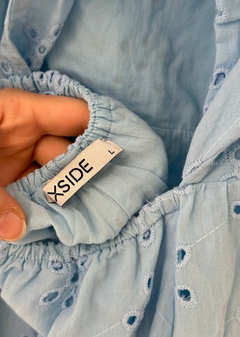 Mavi Nakışlı Pamuklu Midi Elbise - Görsel 5