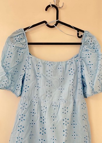 Mavi Nakışlı Pamuklu Midi Elbise - Görsel 2