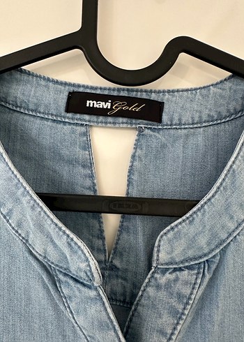 Kadın Mavi Kot Elbise, Kolsuz, Midi Boy, Kemerli - Görsel 4