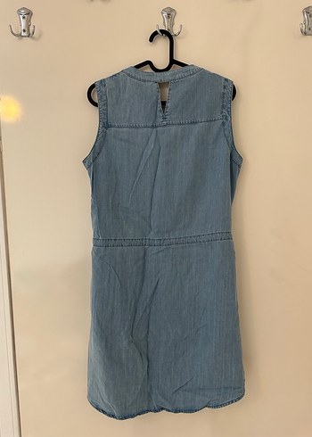 Kadın Mavi Kot Elbise, Kolsuz, Midi Boy, Kemerli - Görsel 5