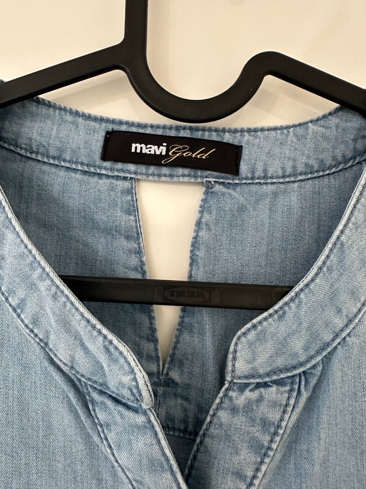 Kadın Mavi Kot Elbise, Kolsuz, Midi Boy, Kemerli - Görsel 4