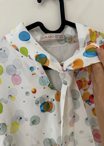 Renkli Puantiyeli Bağlamalı Yakalı Kadın Gömlek - Görsel 3