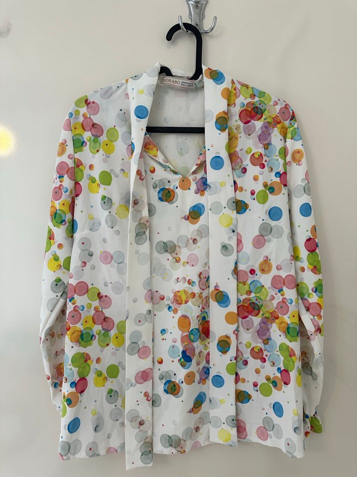 Renkli Puantiyeli Bağlamalı Yakalı Kadın Gömlek - Görsel 5