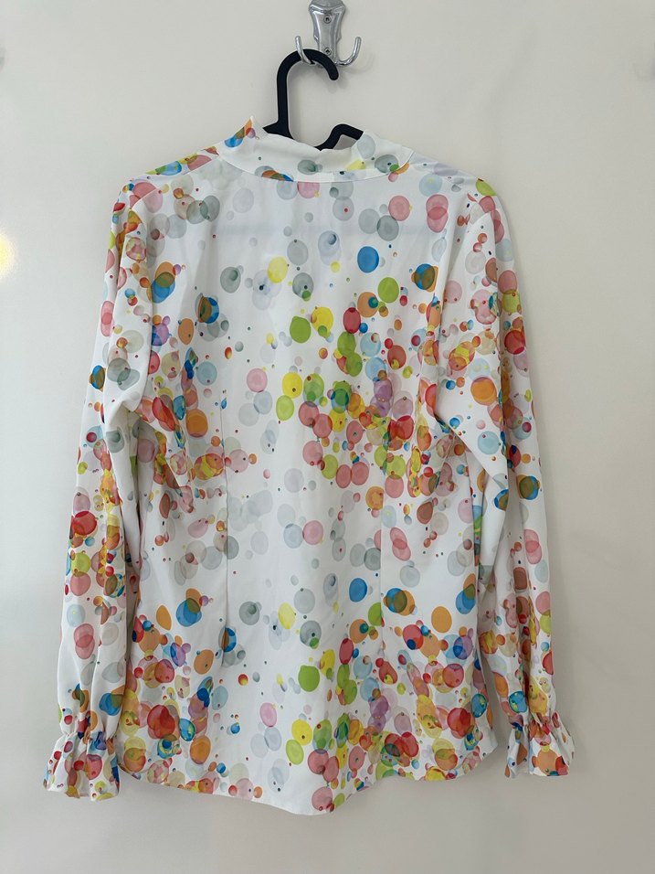 Renkli Puantiyeli Bağlamalı Yakalı Kadın Gömlek - Görsel 4