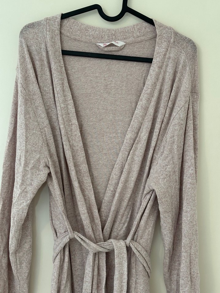 Bej Uzun Örme Kadın Hırka, sabahlık - Görsel 2