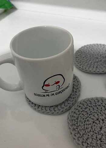 El Örgüsü Gri Bardak Altlıkları ve Kupa - Görsel 2