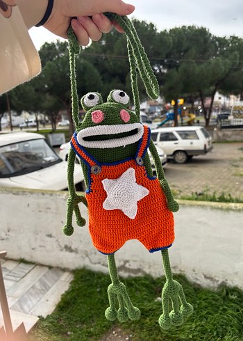 Renkli Örme Kurbağa Peluş Oyuncak çanta - Görsel 2