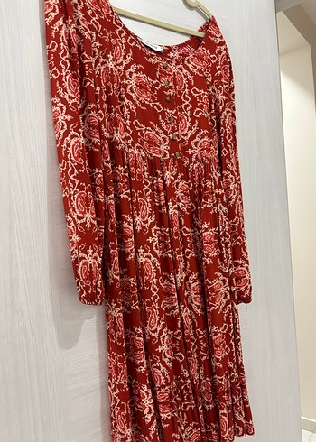 Koyu Kırmızı Uzun Kol Bohem Elbise - Görsel 2