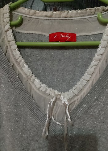 DERHY MARKA Gri V Yaka Kadın Triko Kazak - Görsel 2