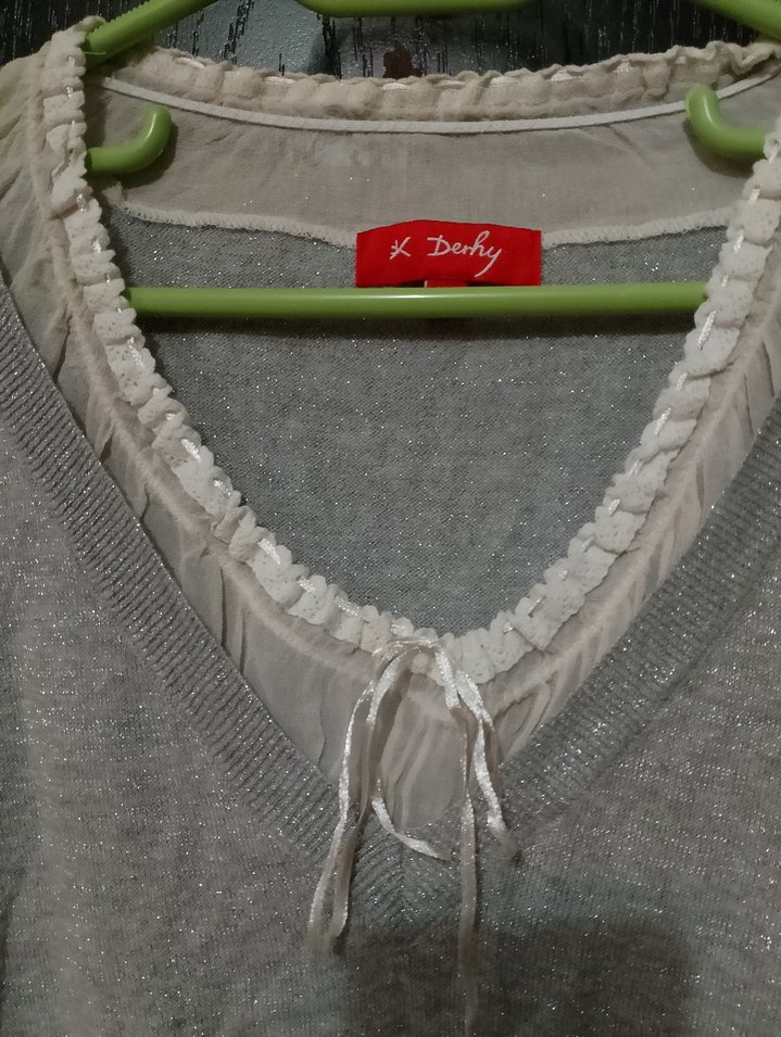 DERHY MARKA Gri V Yaka Kadın Triko Kazak - Görsel 2