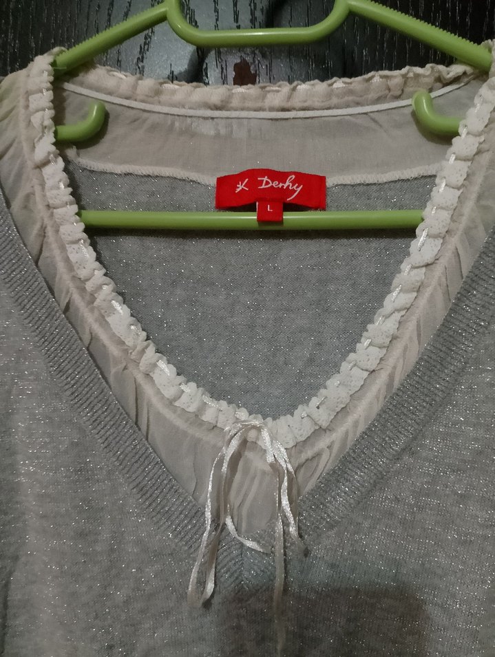 DERHY MARKA Gri V Yaka Kadın Triko Kazak - Görsel 3