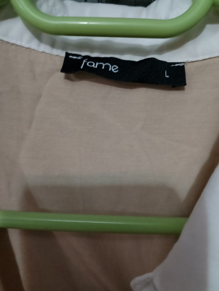 Bej Beyaz Düğmeli Kadın Gömlek - Görsel 4