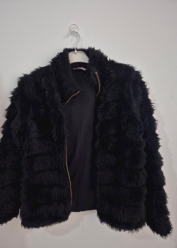 Siyah Kısa Peluş Kadın Ceket - Görsel 2