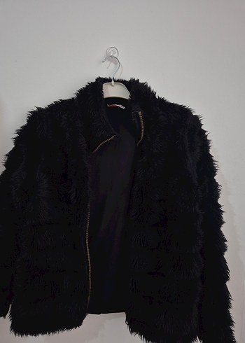 Siyah Kısa Peluş Kadın Ceket - Görsel 4