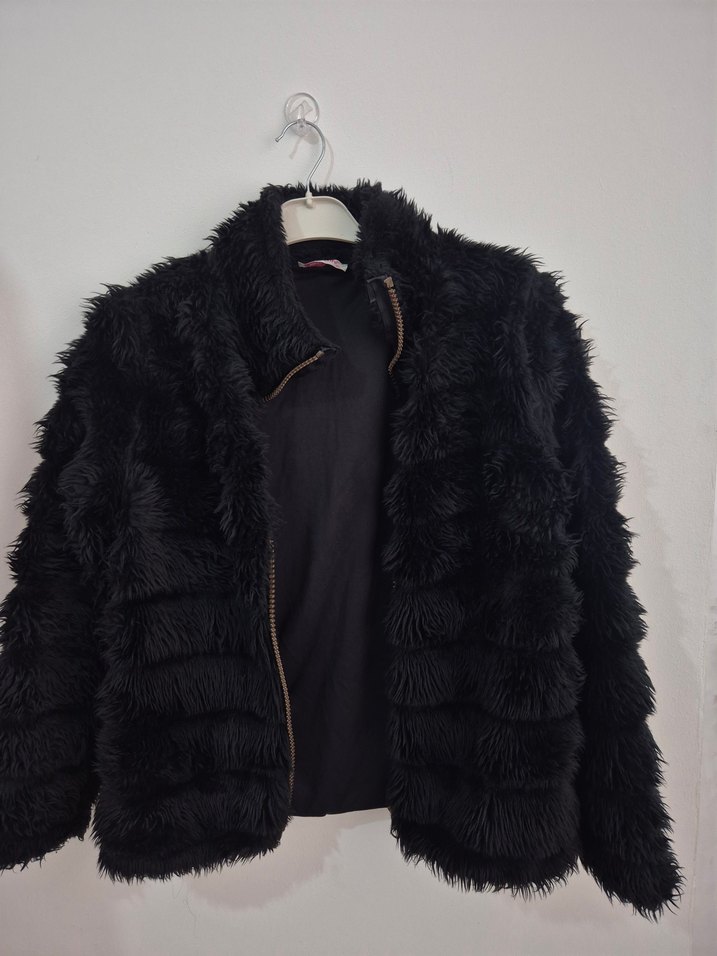Siyah Kısa Peluş Kadın Ceket - Görsel 2
