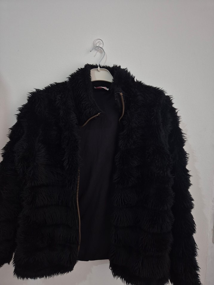 Siyah Kısa Peluş Kadın Ceket - Görsel 4