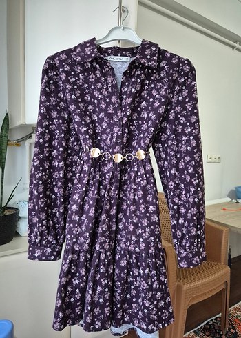 Bohem Uzun Kollu rahat kalıp Mor Elbise - Görsel 2