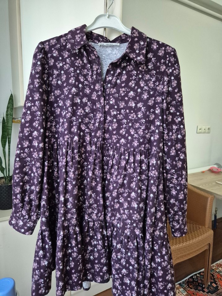 Bohem Uzun Kollu  rahat kalıp Mor Elbise - Görsel 3