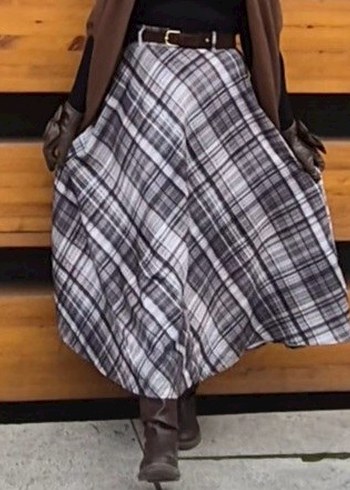 yeşilli Kareli kemerli Midi Salaş Kadın Etek - Görsel 2